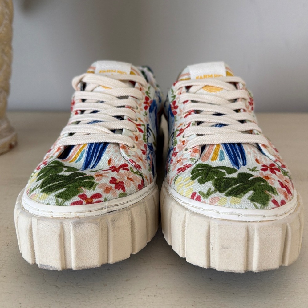 Farm Rio Women Sz 10 Tropical Floral Bird Canvas Platform Sneakers Multicolor - Picture 4 of 11